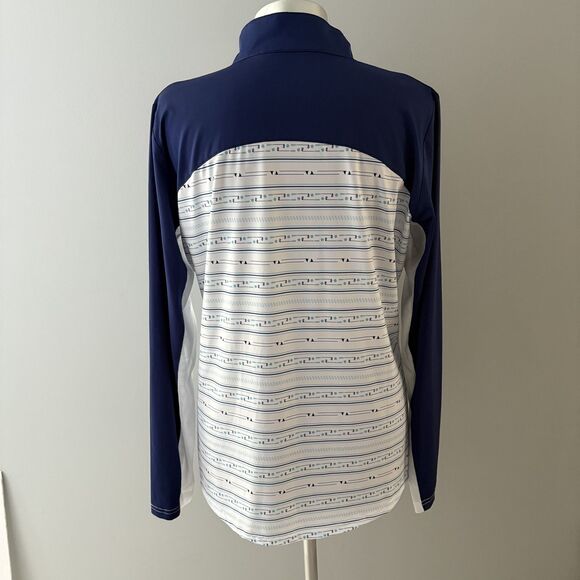 SanSoleil 1/4 Zip Pullover Womens Large Blue White Print UV 50 Golf Pickleball - Picture 6 of 16